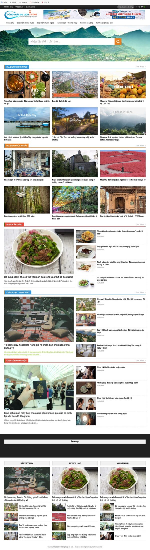 Theme wordpress tin tức 11 – review du lịch